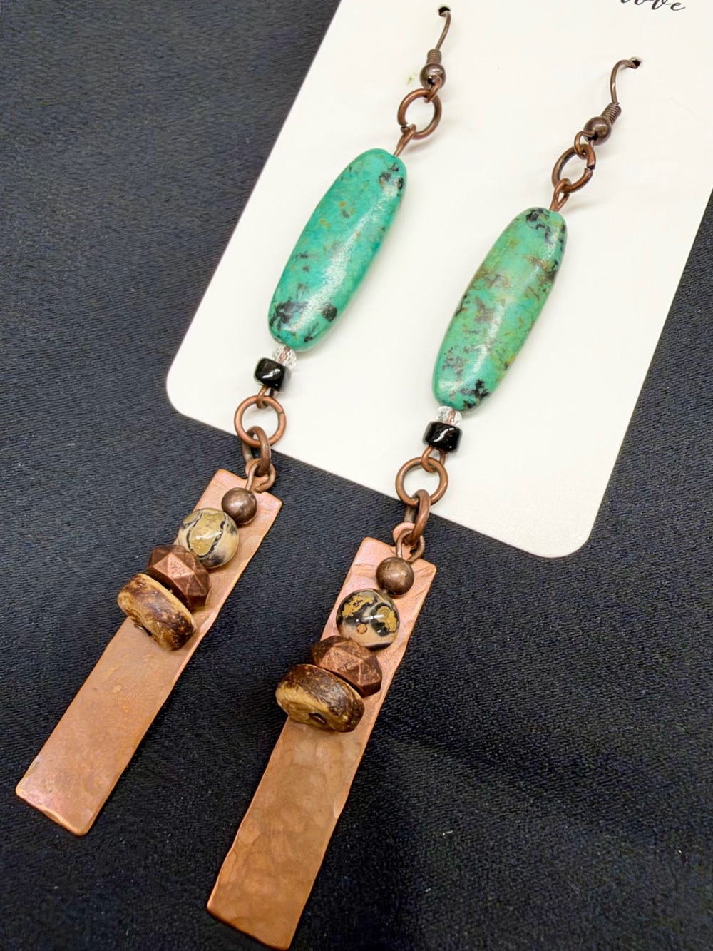 NEW- Handcrafted Turquoise Green and Copper Dangle Earrings